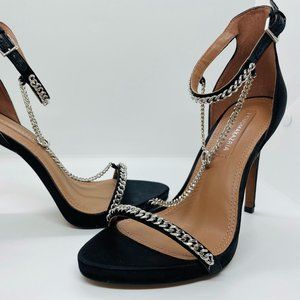 BCBG Ella Black Satin Chain Stiletto sz 8